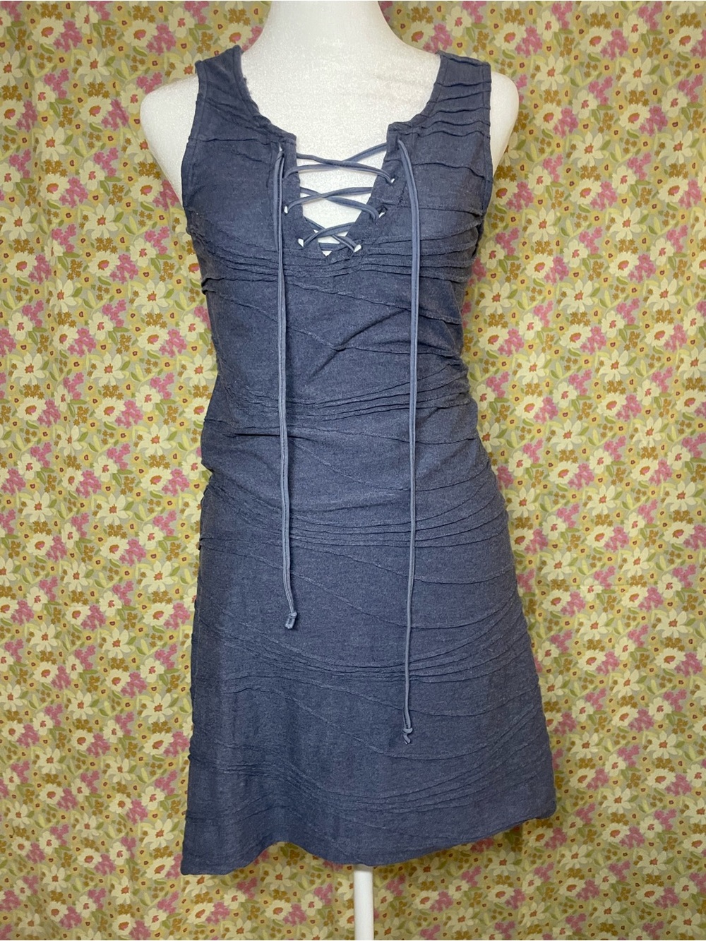 EARTHBOUND Slate Blue Lace-Up Mini Dress